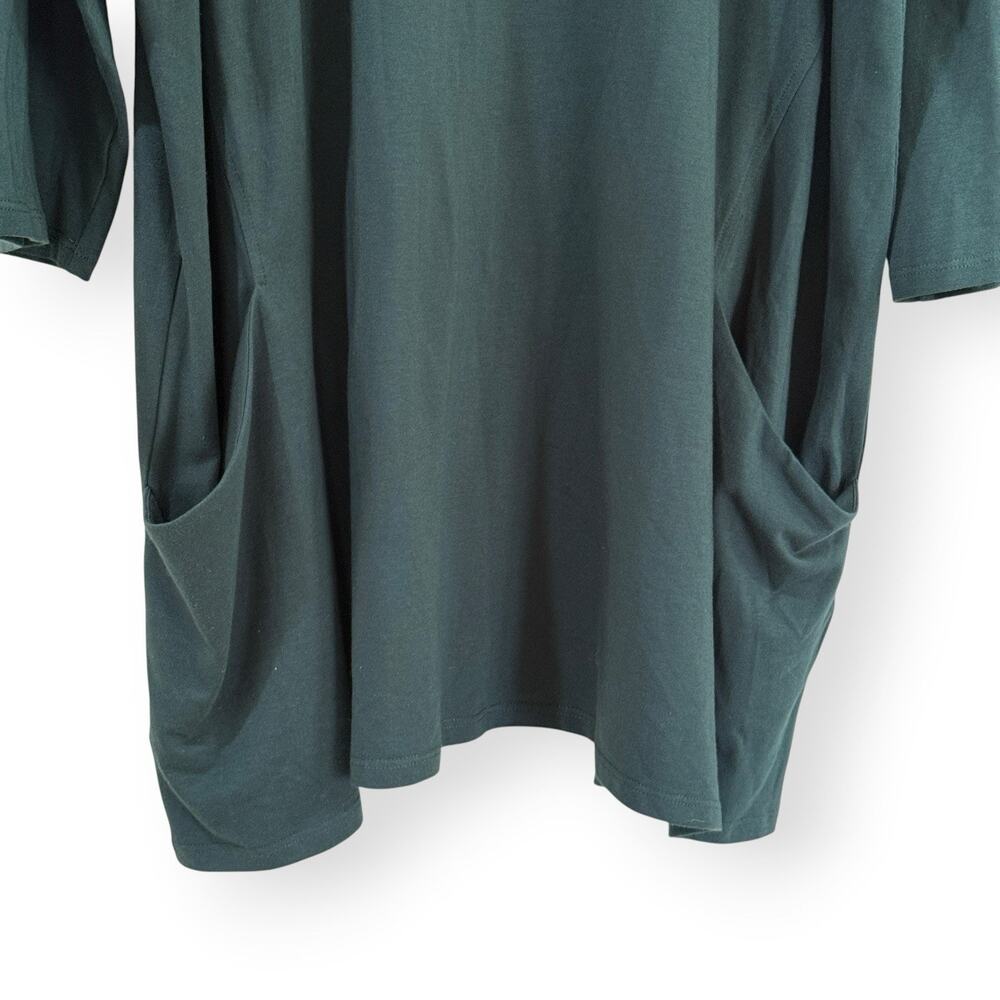 Eileen Fisher Organic Cotton Knit Tunic 2X Forest Green Front Pockets Lagenlook - Picture 3 of 7
